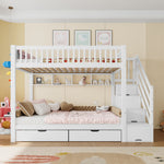 Bunk Bed 90x200cm Drawer Shelf Wardrobe Storage - White