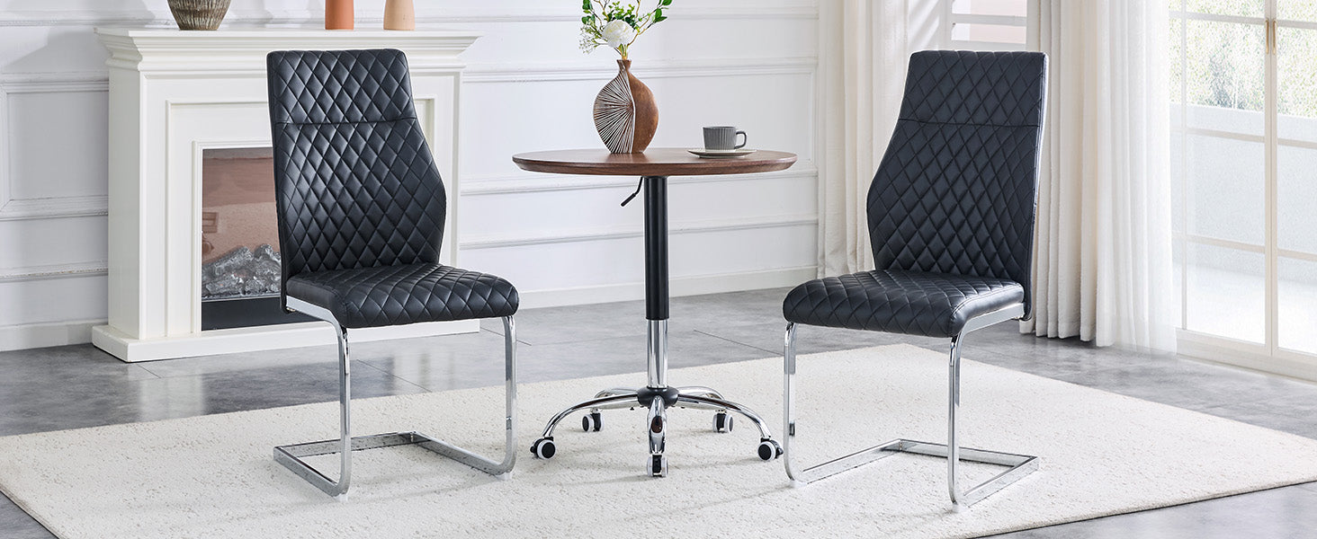 Dining Chair Set of 2, High Backrest and Padded Seat with Metal Frame, Black Diamond Pattern