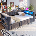 Upholstered Bed 90/180x190cm, LED Lighting, Sockets, Storage, Dark Grey