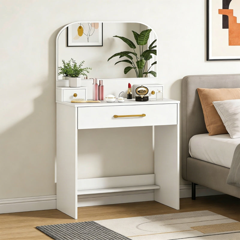 Dressing Table with Mirror, Compact 3 Drawers, White