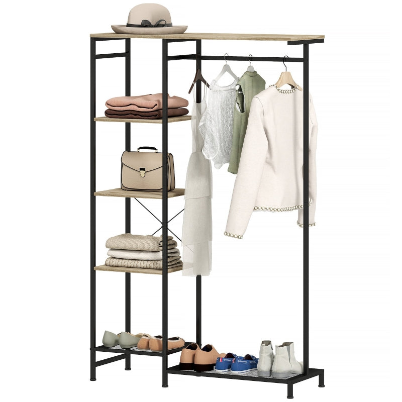Coat Rack, Clothes Rail Shoe Rack Storage, Oak
