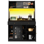 Tall Cabinet Sideboard with LED Adjustable Shelves & 2 Drawers - Black