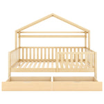 Children's House Bed 90x200cm with Drawers Slatted Base Pine Wood Natural