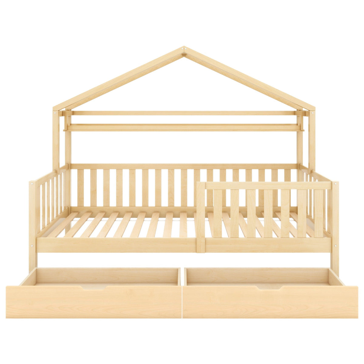 Children's House Bed 90x200cm with Drawers Slatted Base Pine Wood Natural