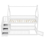 Children's Bunk Bed, 90x200, with Roof, Safety Ladder & Storage Drawers, Solid Wood White