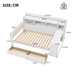 Daybed with Desk and USB Charging Port, 90 x 200 cm with 2 Drawers and Storage Shelves, White Chipboard