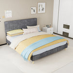 Modern Double Bed with Plaid Headboard 160x200cm, Dark Gray Fabric