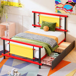 Metal Platform Bed with Drawers and Sturdy Steel Construction, 90x200cm, Red Metal