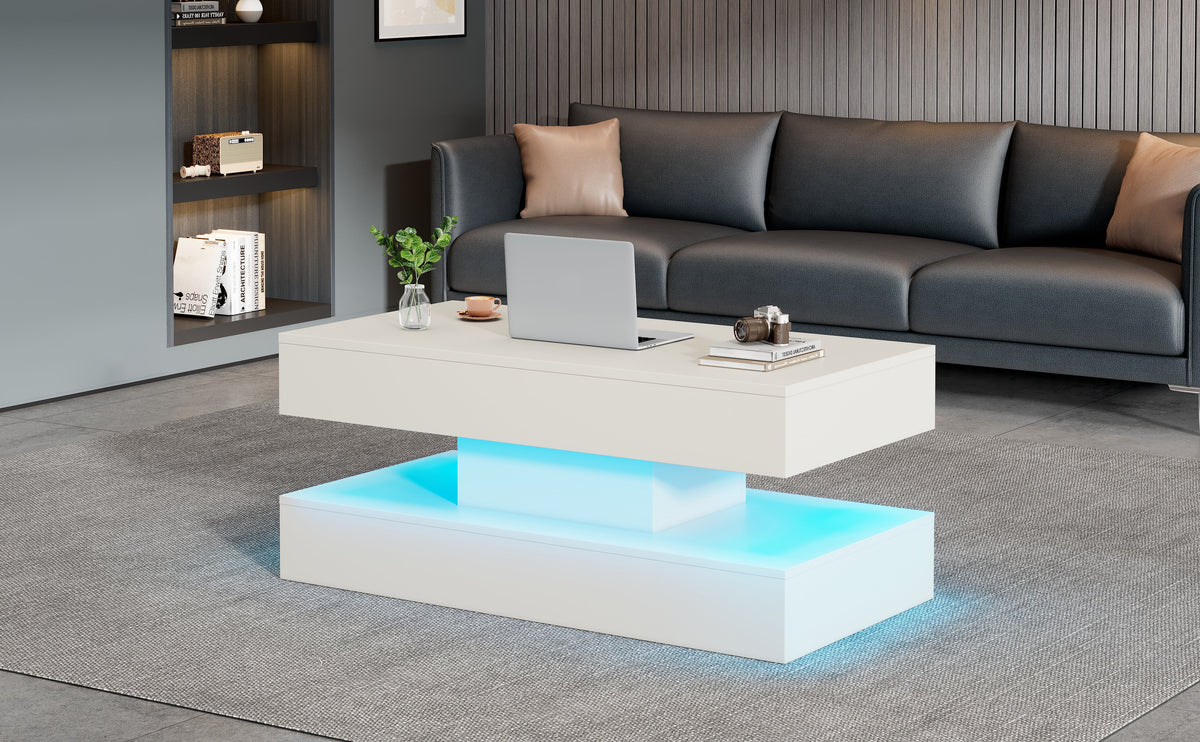 Modern Coffee Table LED Storage Hydraulic Lift 100x50x42cm