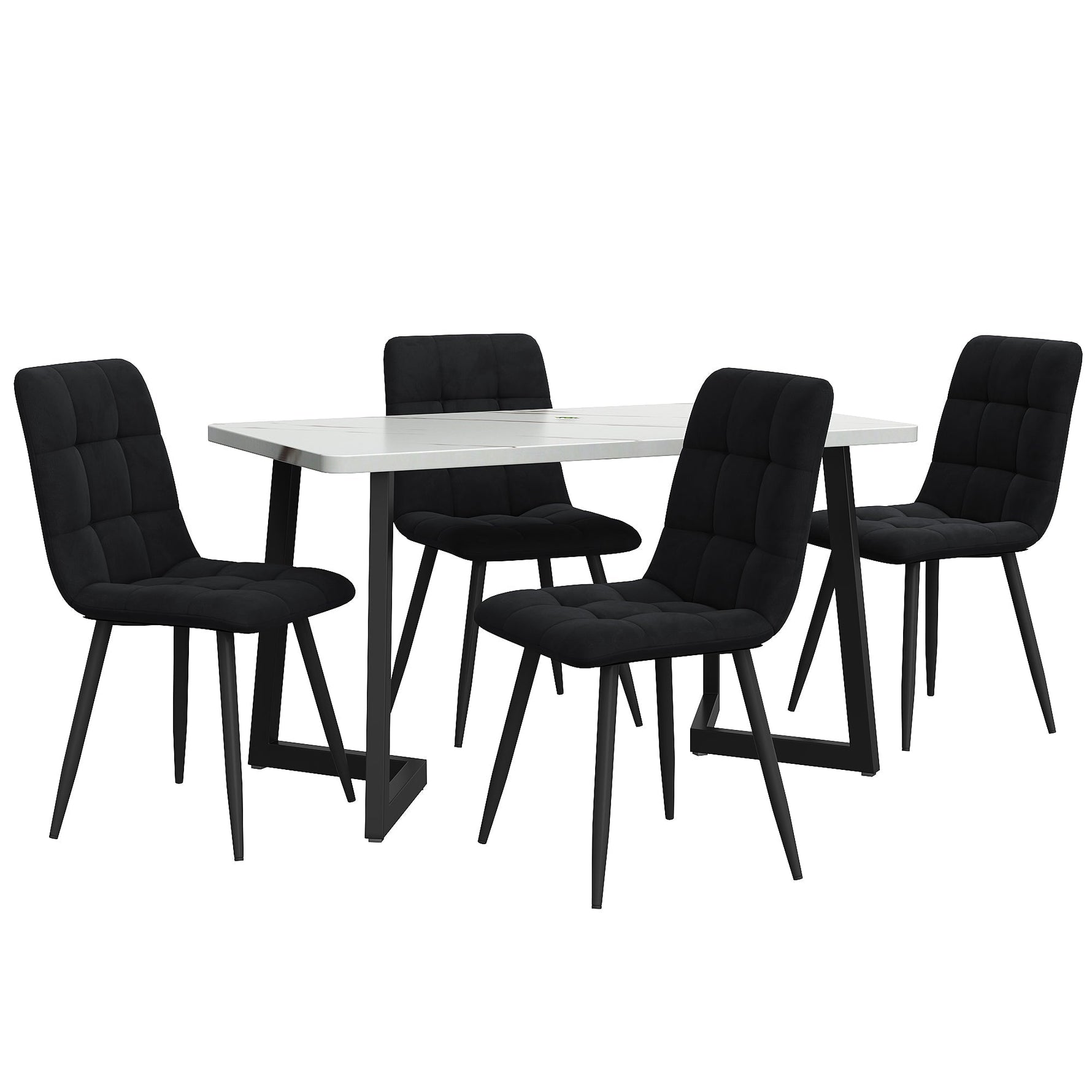 5-Piece Dining Set Rectangular Black Velvet Chairs with Black Legs