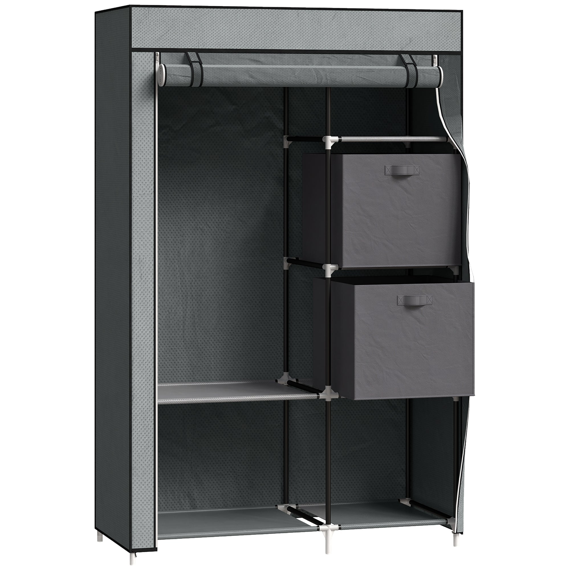 Fabric Wardrobe, Folding with Drawers & Clothes Rail, Dark Grey Non-Woven Fabric