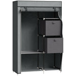 Fabric Wardrobe, Folding with Drawers & Clothes Rail, Dark Grey Non-Woven Fabric