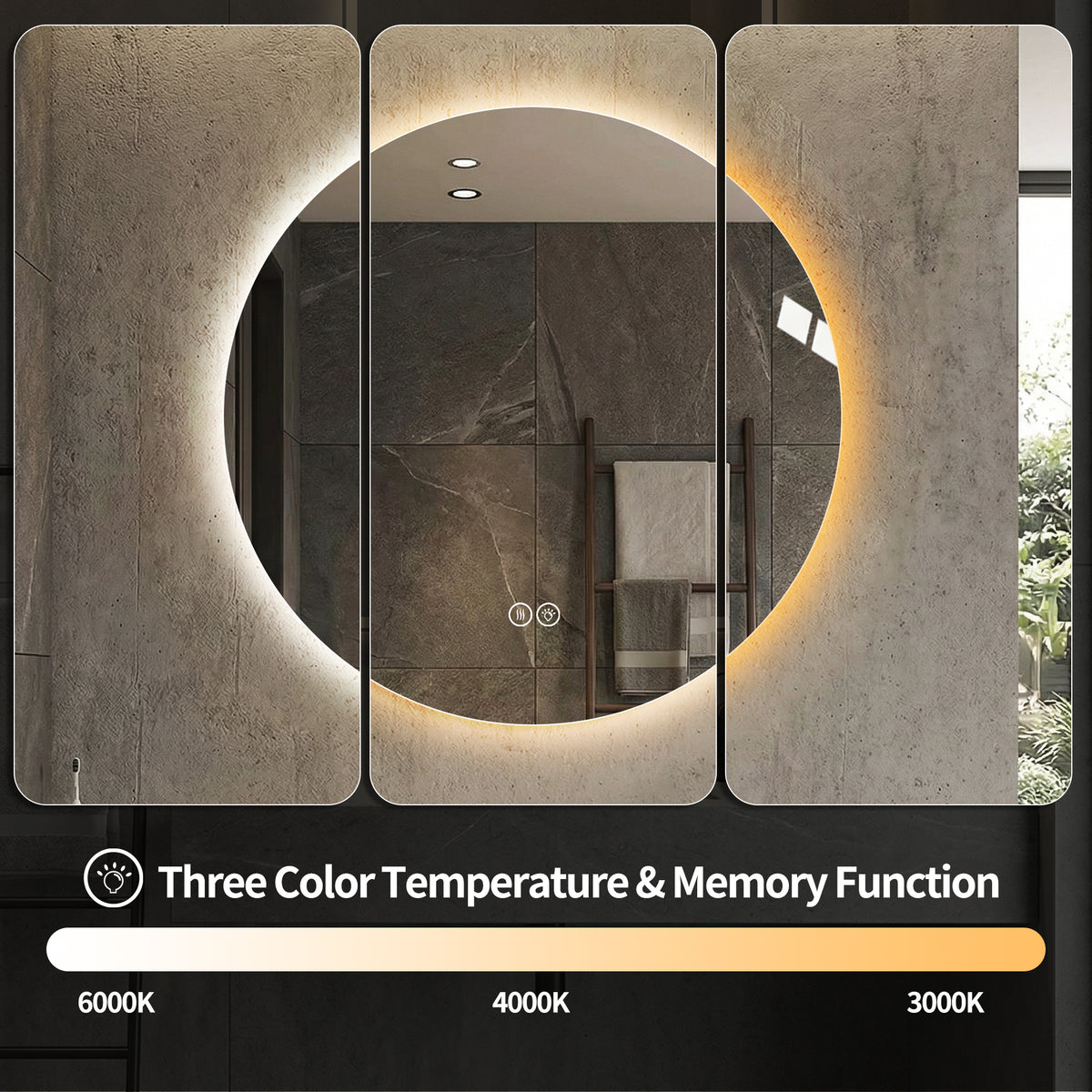 Round LED Bathroom Mirror 70 cm - Anti-Fog Dimmable HD Silver Glass