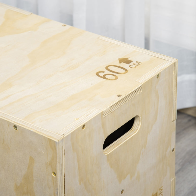 Plyo Box Jumping Platform with Handle 45x40x60cm, Natural Wood