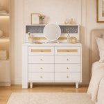 Dressing Table with Jewelry Cabinet & 10 Drawers, White