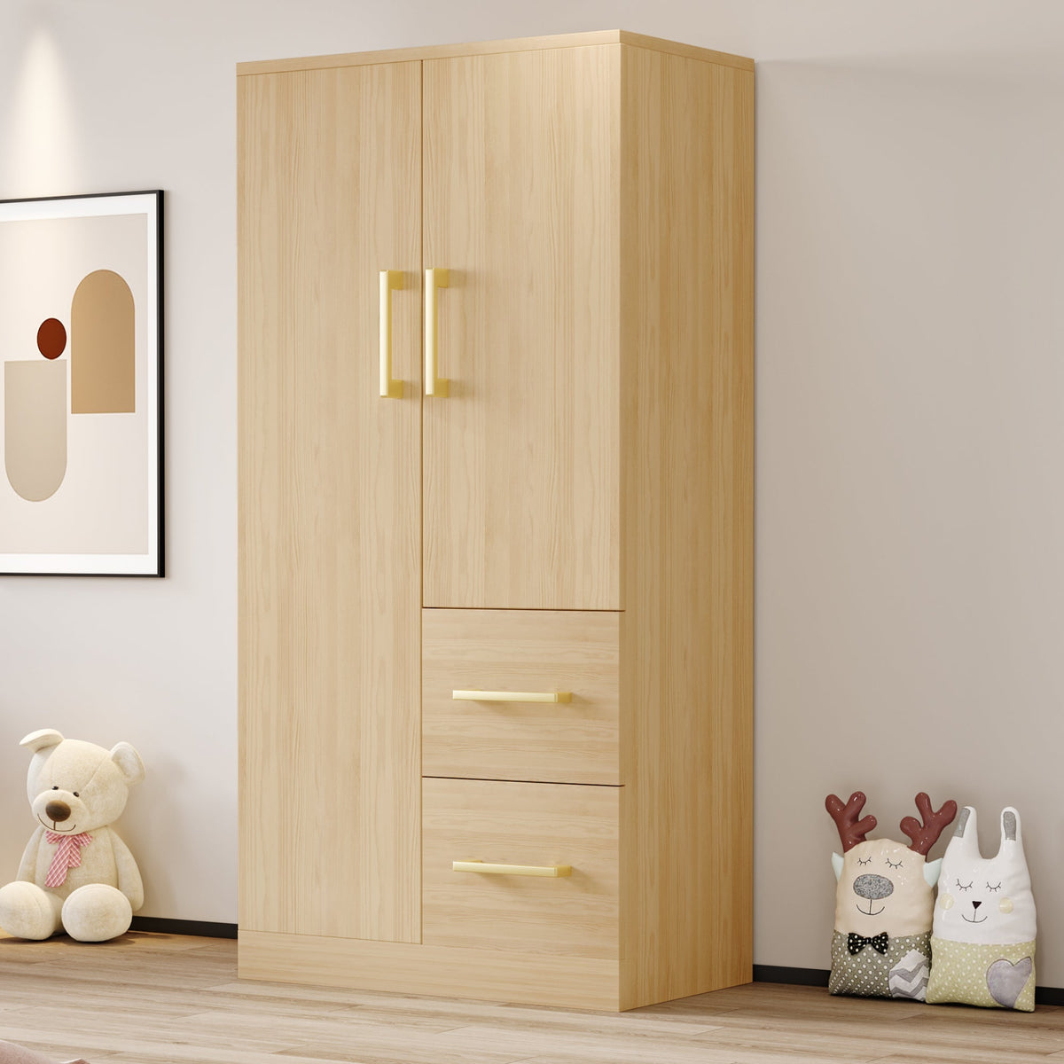Wardrobe 70x40x135cm Double Door Drawers Storage Wood Color