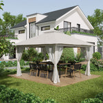 Folding Pavilion 4x4m Mesh Curtains UV Protection Double Roof, Cream White