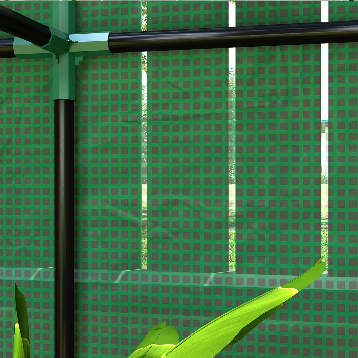 Greenhouse with shelves and roller door, winter-proof film, steel, green