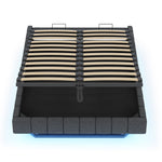 Upholstered Floating Bed 140x200 Hydraulic Storage LED, Grey Linen