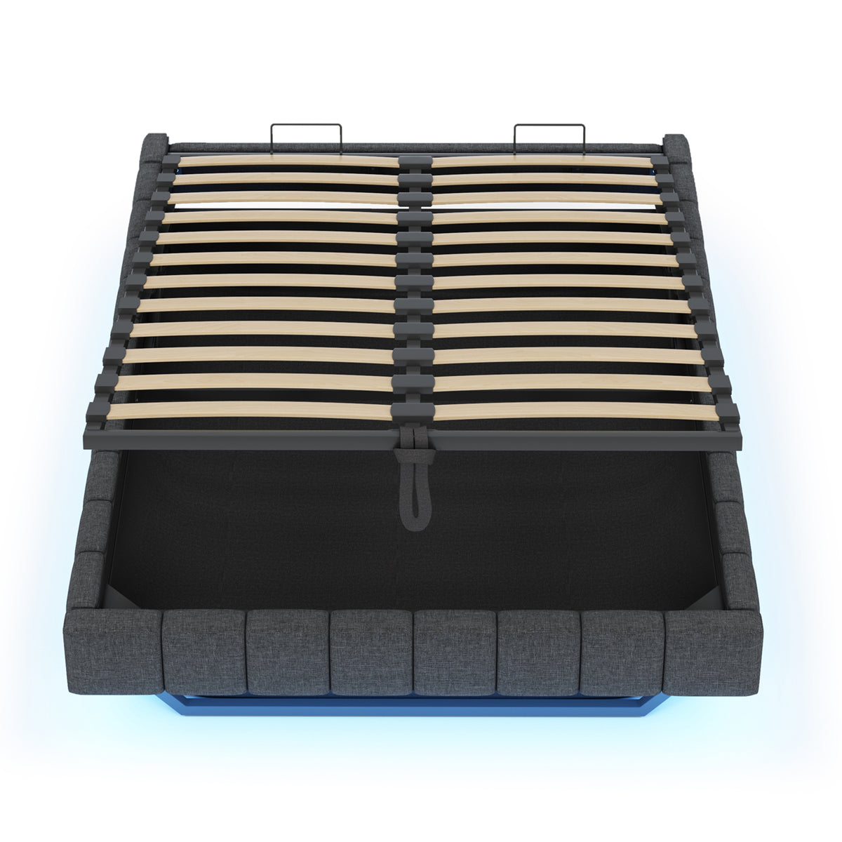 Upholstered Floating Bed 140x200 Hydraulic Storage LED, Grey Linen