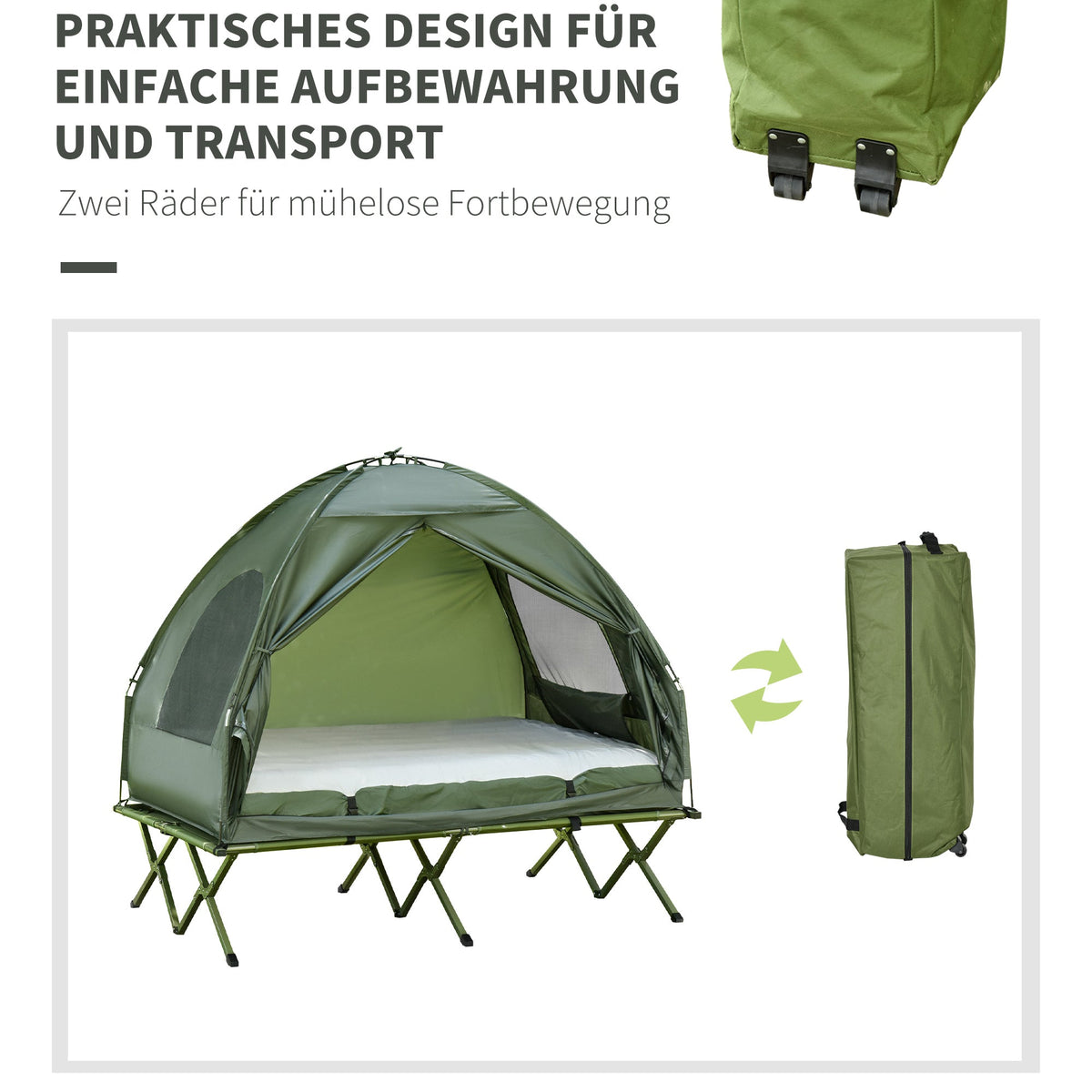 Elevated Camping Bed Dome Tent & Air Mattress with Pump, Taffeta, Green
