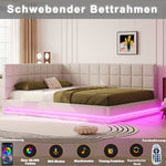 Sofa Bed, Upholstered 160*200 Multifunctional with LED, USB, Linen Fabric Beige