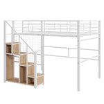 Loft Bed, Safety Ladder & Storage, White