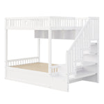 Wooden Bunk Bed 140x200cm with Hydraulic Storage & Stairs, White