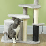 Cat Tree 87 cm, Cave Bed Scratching Post, Light Grey
