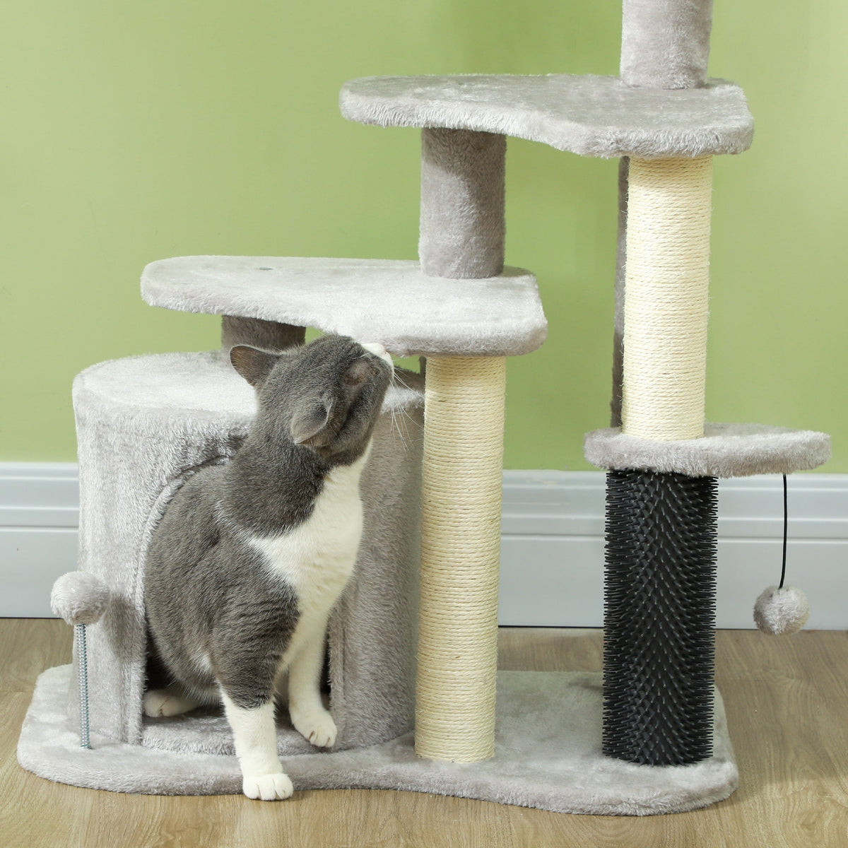 Cat Tree 87 cm, Cave Bed Scratching Post, Light Grey