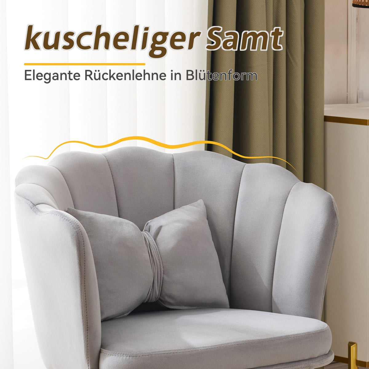 Velvet Chairs, Set of 2 Modern Upholstered with Petal Backs & Butterfly Cushions, Gold Metal Legs