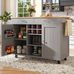 Kitchen Island Multifunctional Dining Table Storage Wood Grain - Grey