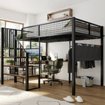 Loft Bed 140x200 cm with Corner Desk & Stairs, Black Metal