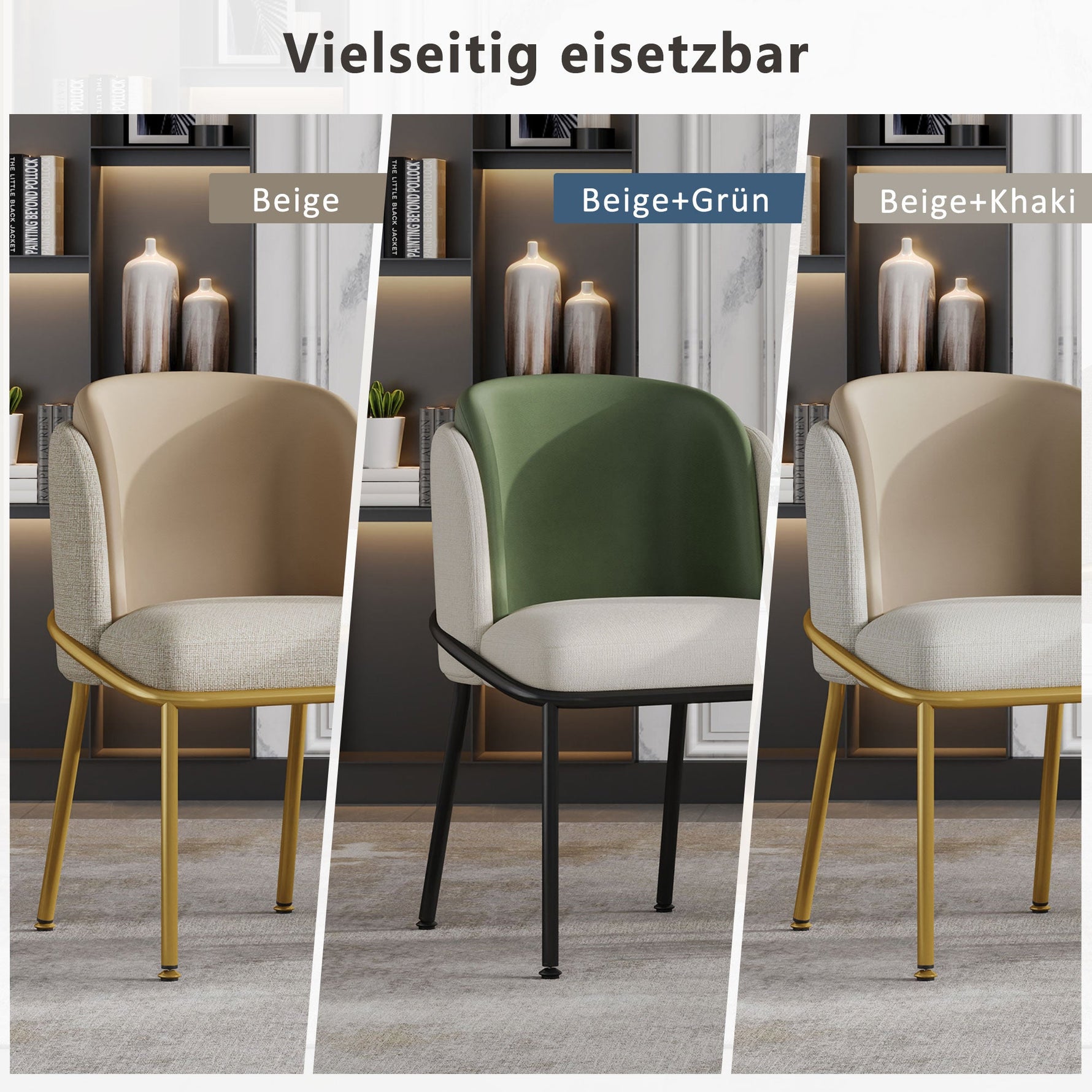 2 Modern Chairs Angled Legs Adjustable Feet - Beige/Green