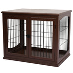 Dog Crate, 2 Entrances, Lockable, MDF and Metal, Brown