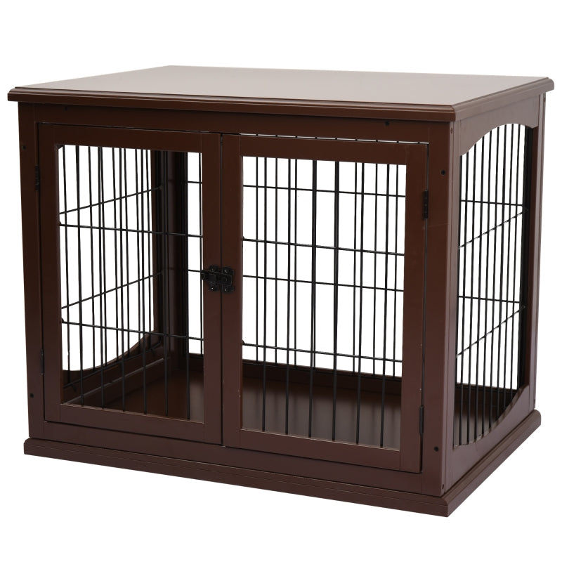 Dog Crate, 2 Entrances, Lockable, MDF and Metal, Brown
