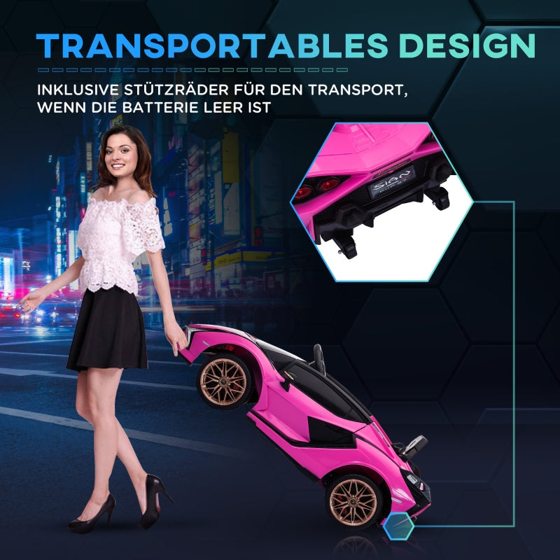 Lamborghini Children's Electric Car with Remote Control, 3-5 km/h for Ages 3-5, Pink
