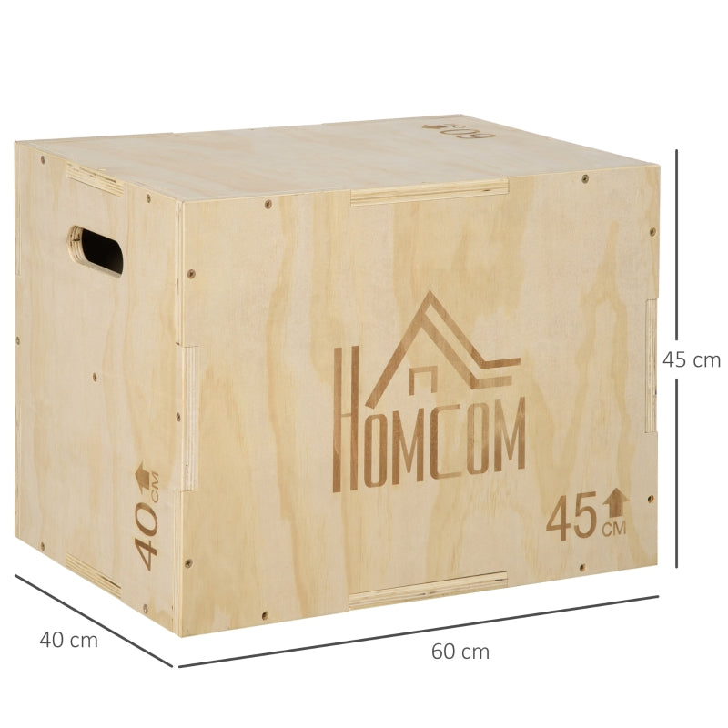Plyo Box Jumping Platform with Handle 45x40x60cm, Natural Wood