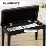 Piano Bench, Height-Adjustable with Storage, Leather Cushion, Black