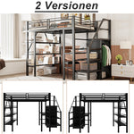 Loft Bed 140x200cm Storage Shelf Desk Wardrobe Iron, Black