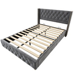 Upholstered Bed 160x200cm Button Studded Headboard Slatted Frame - Velvet Grey