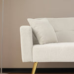 Sofa Bed Adjustable Angle Gold Legs Storage Pockets Fabric