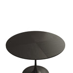 Modern Round Dining Table, Patchwork Black Wood Grain Top, Metal Base