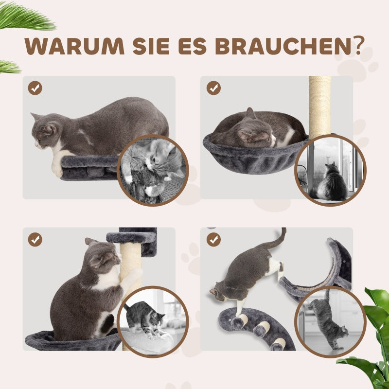 Cat Climbing Wall Set 4-Piece Hammock Bridge Dark Grey