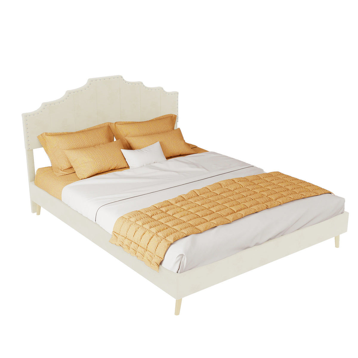 Modern Minimalist Soft Bed with Mattress 140x200cm, Beige