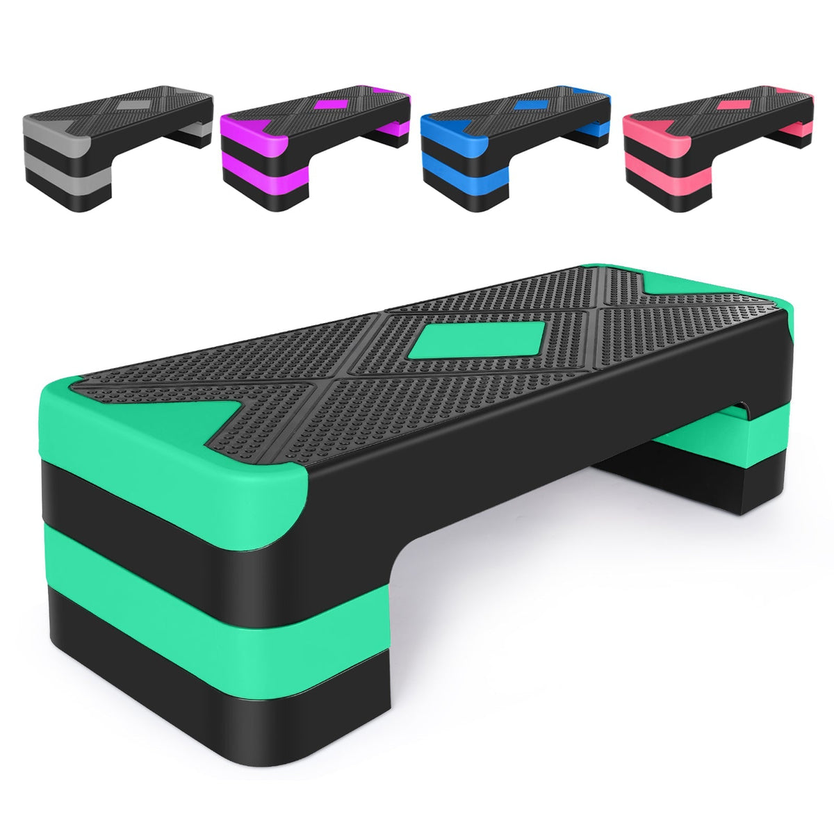 Aerobic Exercise Stepper Adjustable Height 3-Level 27" Platform - Green