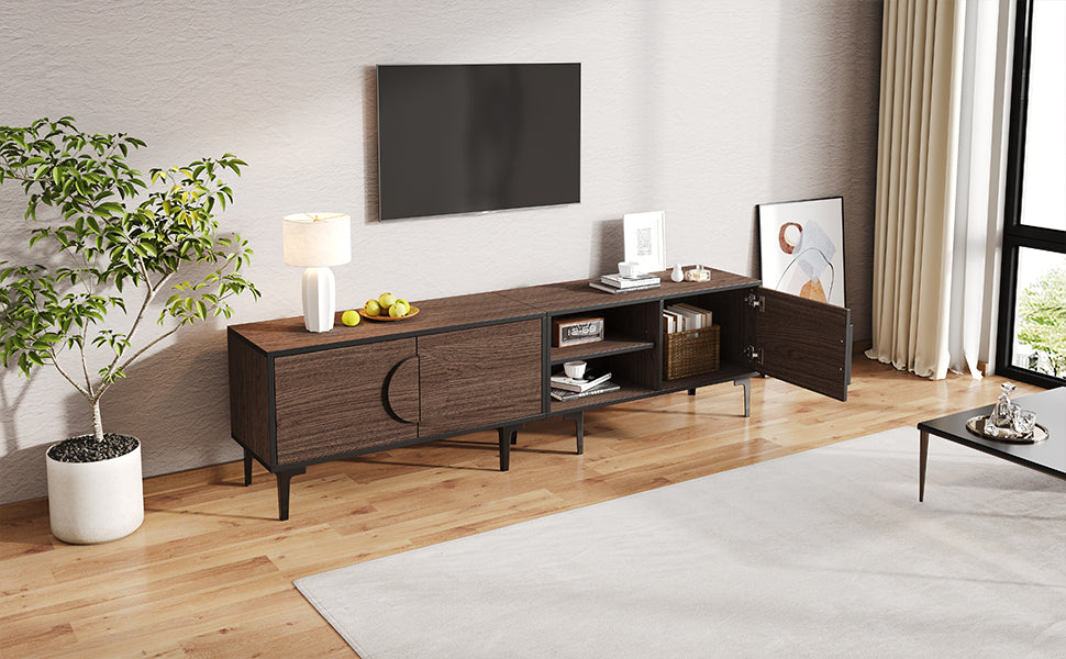 TV Cabinet Lowboard 180cm 2 Cabinets Open Shelves for 80 Inch TV - Dark Walnut