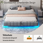 Upholstered Bed 160x200cm Hydraulic Storage LED Floating Frame, Linen Grey