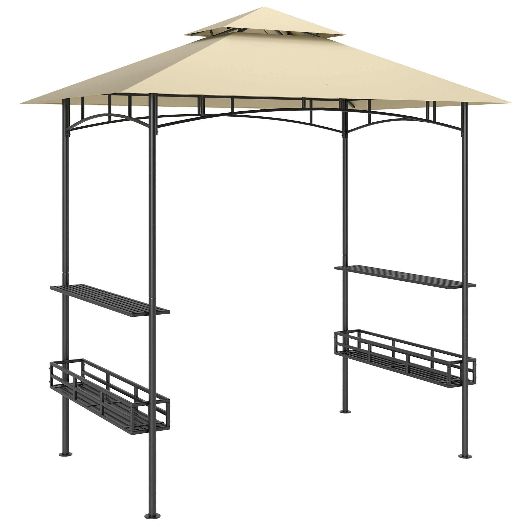 BBQ Pavilion, Double Roof, Side Shelves, Steel, Beige