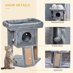Cat Tree Multi-Level with Cave, Lounge Platform, Play Ball, Light Grey